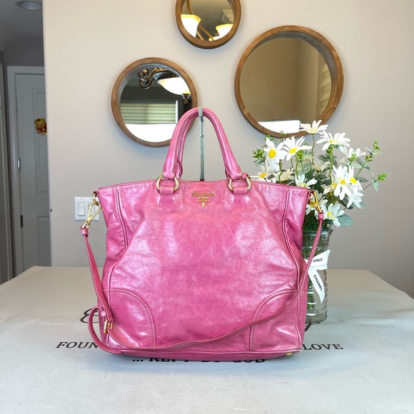 Prada Pink Leather Large Totes Shoulder Bag